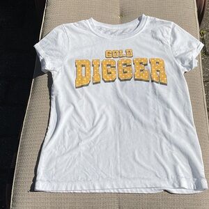 Recycled Karma White Tee with Gold Digger Graphic